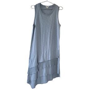 Dylan Sleeveless Asymmetrical Tiered Hem Dress Blue Cotton Woman Size M Boho